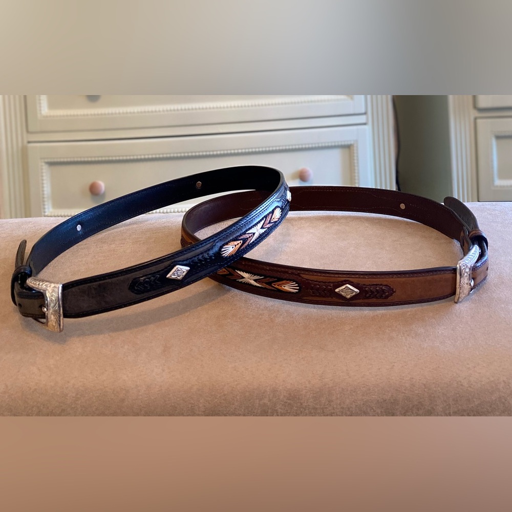 Elegant Black and Brown Embroidered Belts